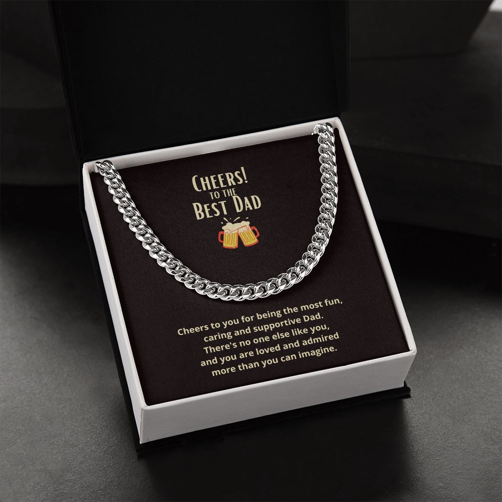 Cheers to the Best Dad Link Chain Necklace Available in Stainless Steel or Yellow Gold