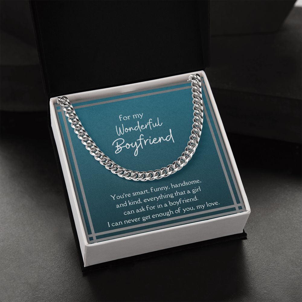 Wonderful Boyfriend Men's Chain Link Necklace Available in Stainless Steel and 14k Yellow Gold Finish, teal card