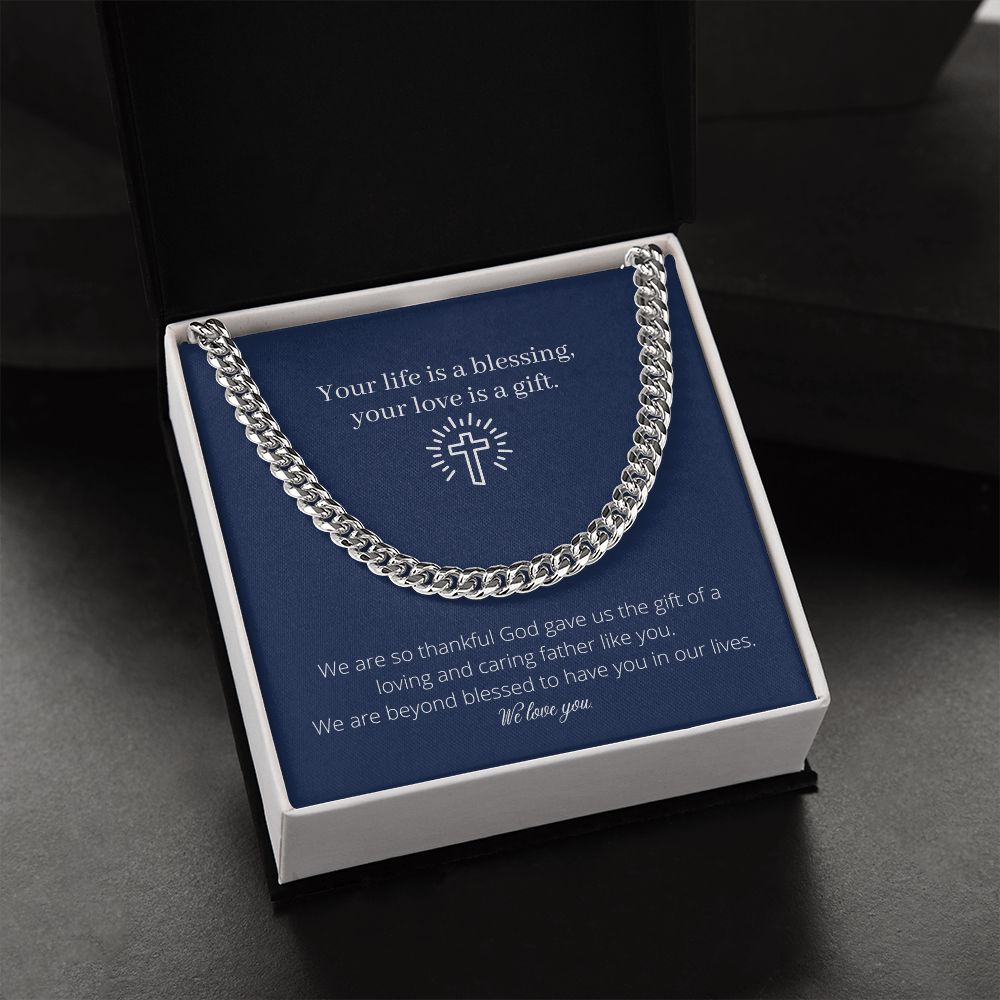 Dad is a Blessing Chain Link Necklace Available in Stainless Steel or Yellow Gold