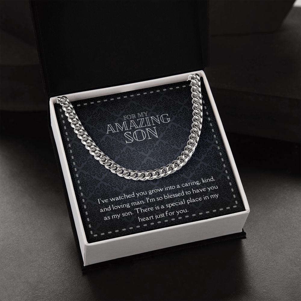 Amazing Son Men's Chain Link Necklace Available in Stainless Steel and 14k Yellow Gold Finish, black card