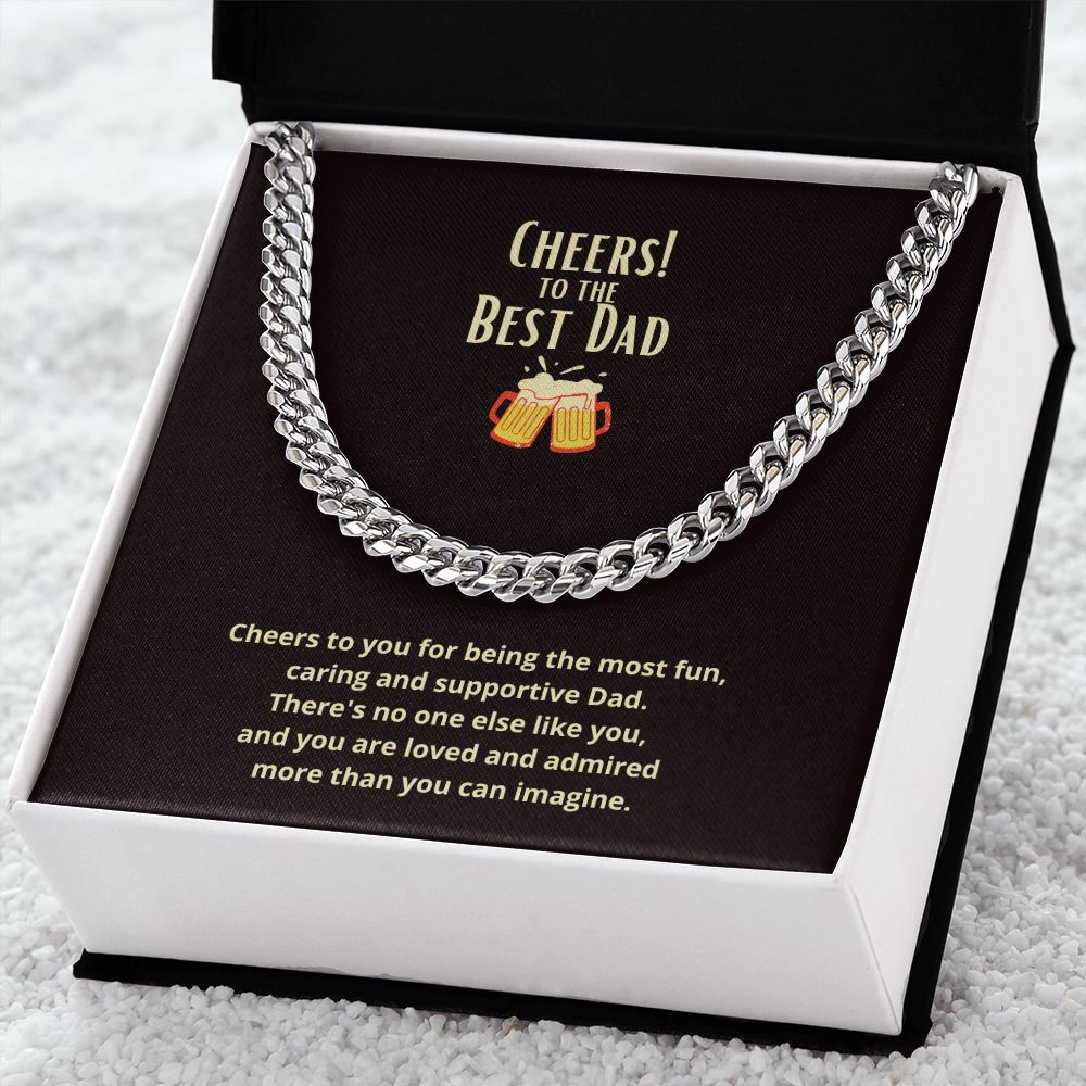 Cheers to the Best Dad Link Chain Necklace Available in Stainless Steel or Yellow Gold