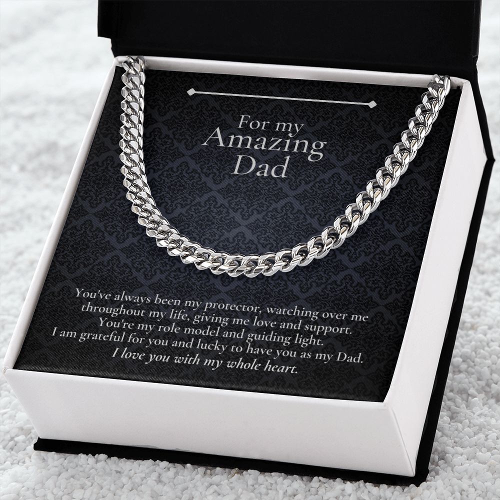 Amazing Dad Link Chain Necklace Available in Stainless Steel or 14kYellow Gold Finish, black card