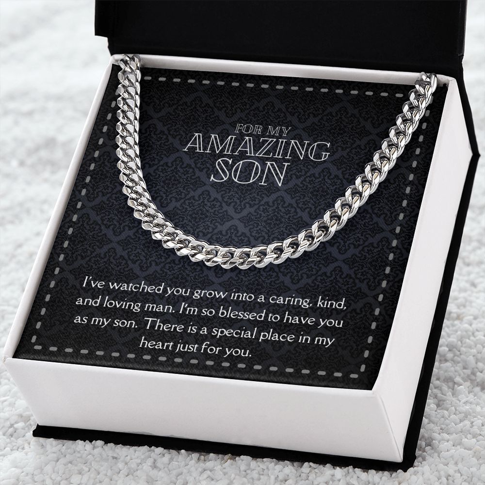 Amazing Son Men's Chain Link Necklace Available in Stainless Steel and 14k Yellow Gold Finish, black card