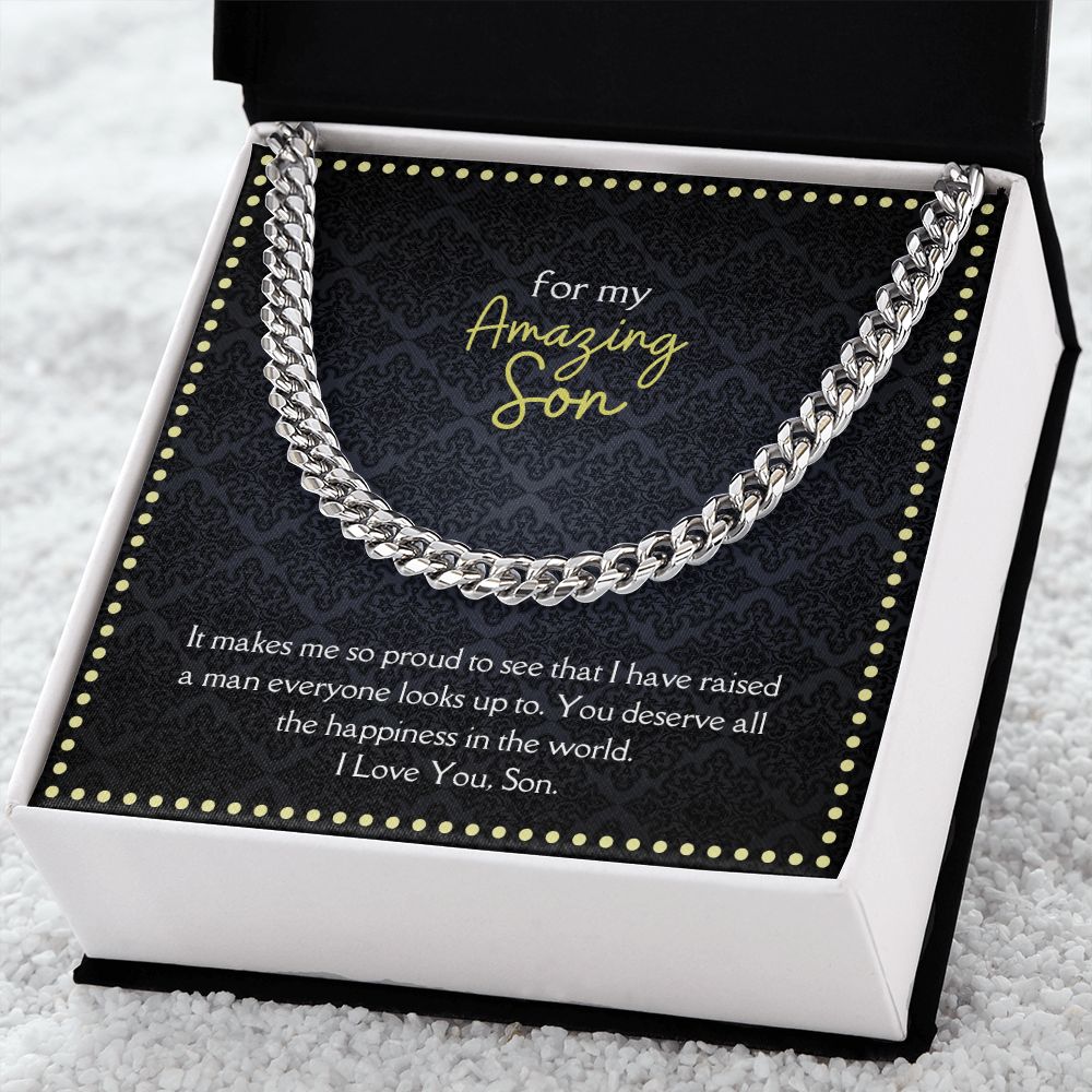 Amazing Son Men's Chain Link Necklace Available in Stainless Steel and 14k Yellow Gold Finish, black card