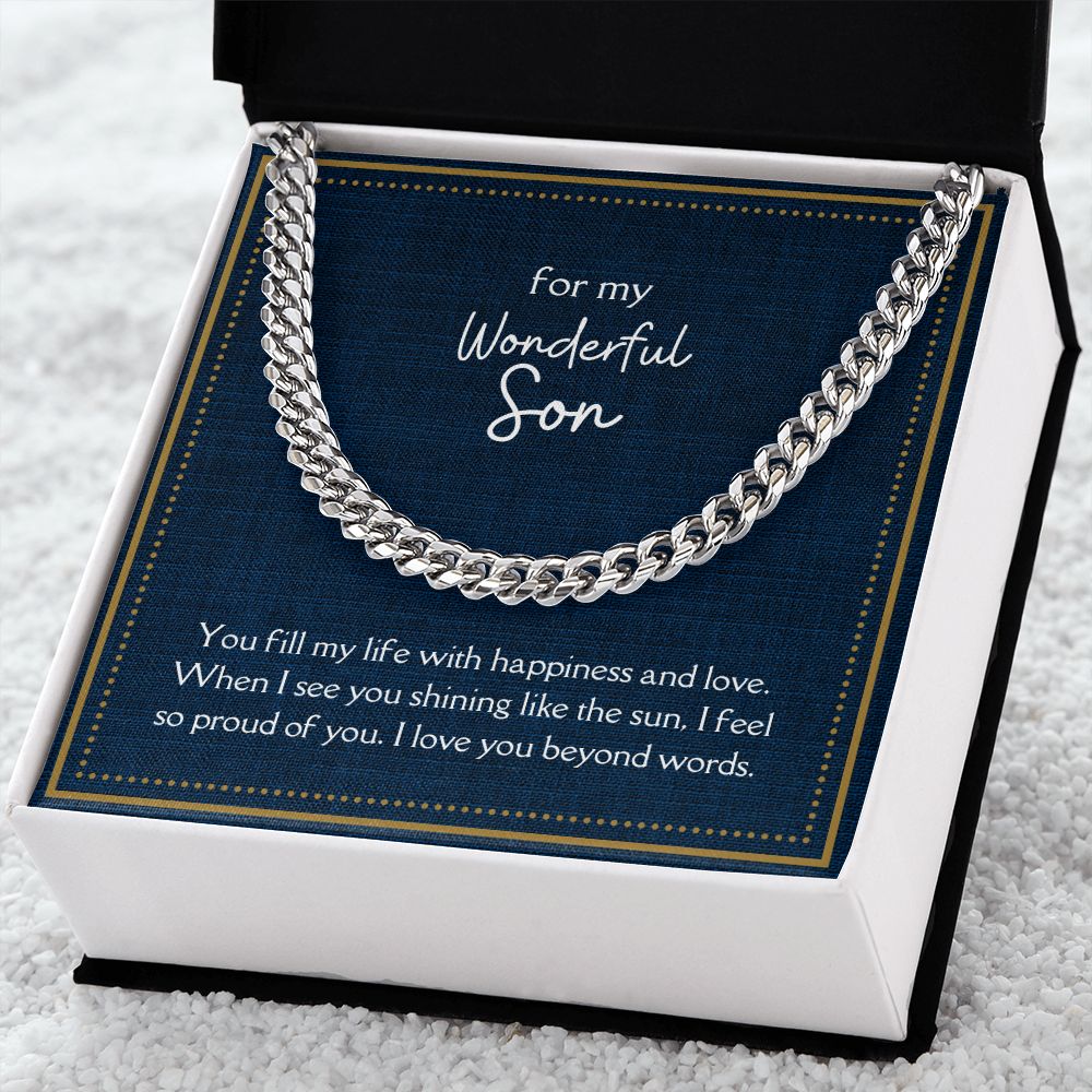 Wonderful Son Men's Chain Link Necklace Available in Stainless Steel and 14k Yellow Gold Finish, denim