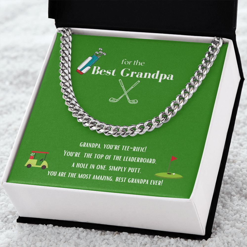 Best Golf Grandpa Chain Link Necklace Available in Stainless Steel or Yellow Gold