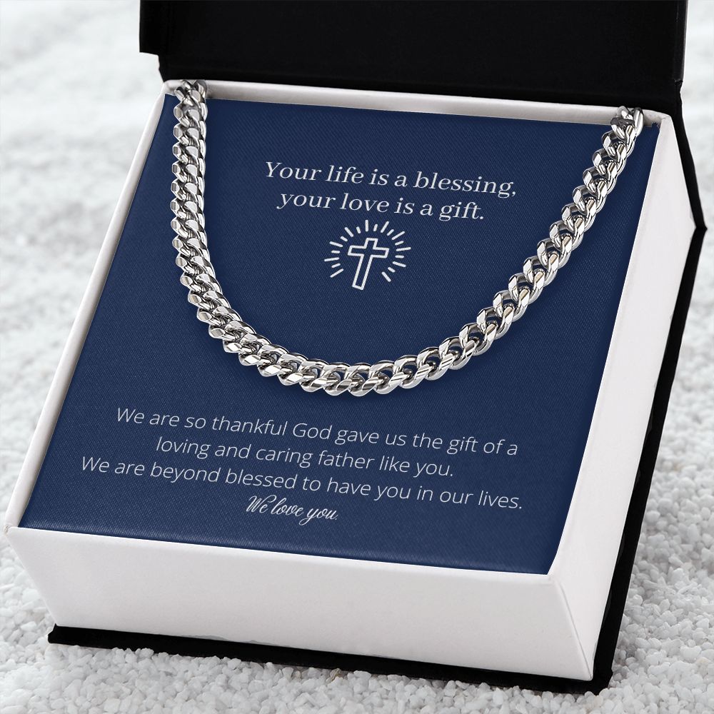 Dad is a Blessing Chain Link Necklace Available in Stainless Steel or Yellow Gold