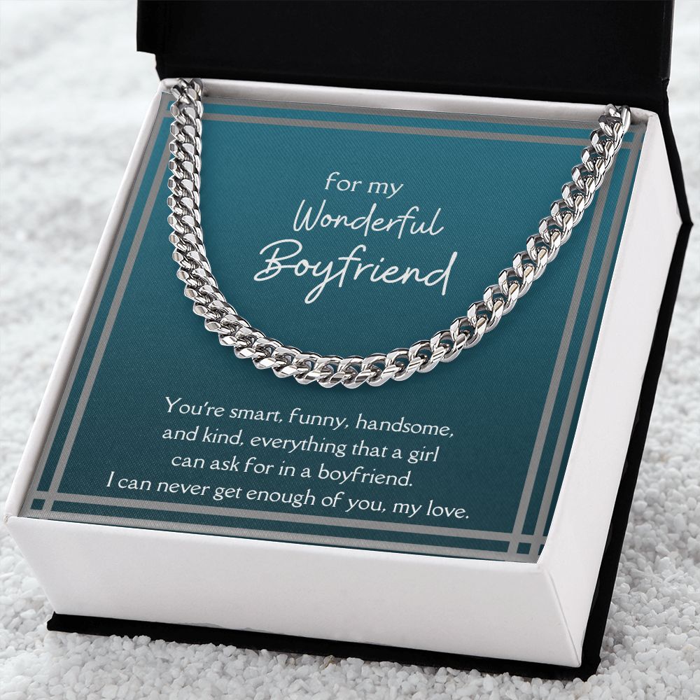 Wonderful Boyfriend Men's Chain Link Necklace Available in Stainless Steel and 14k Yellow Gold Finish, teal card