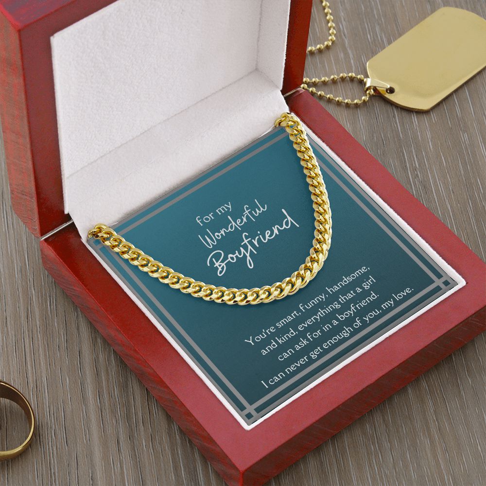 Wonderful Boyfriend Men's Chain Link Necklace Available in Stainless Steel and 14k Yellow Gold Finish, teal card