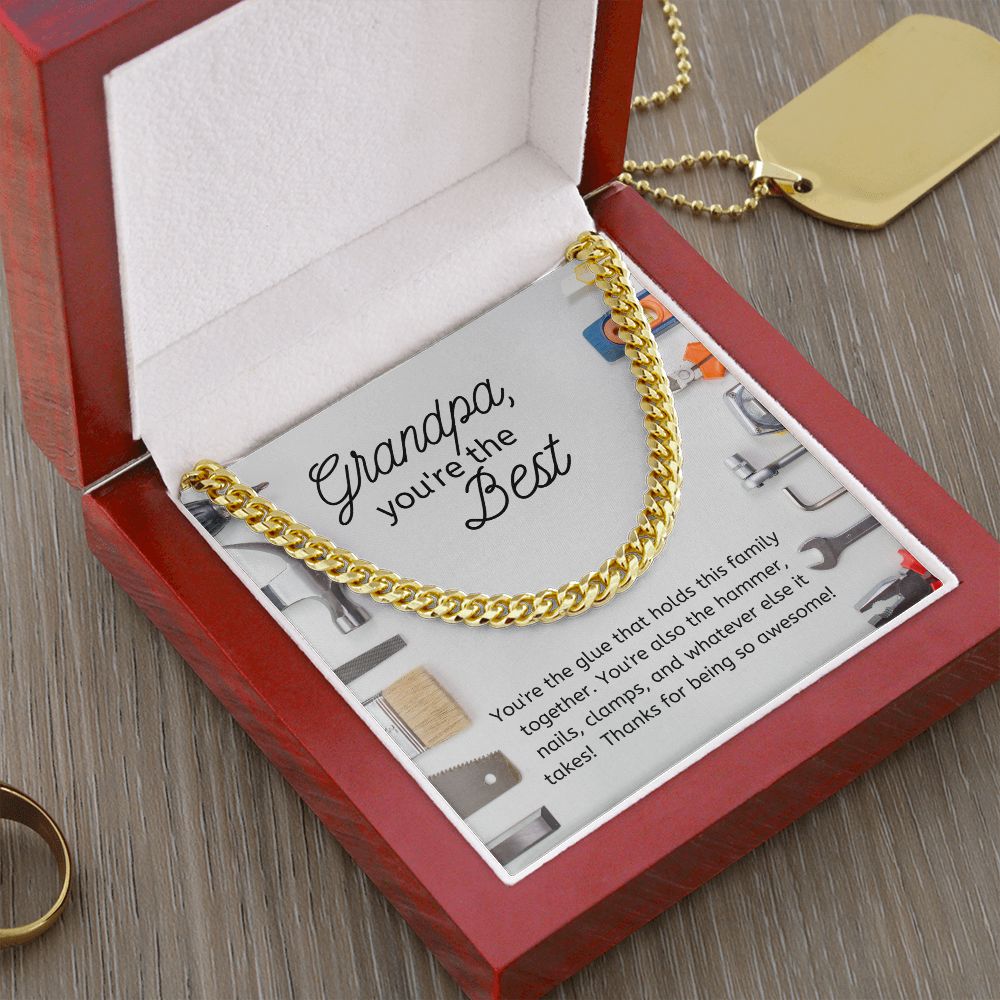 Best Grandpa Men's Chain Link Necklace Available in Stainless Steel or 14kYellow Gold Finish, tool theme