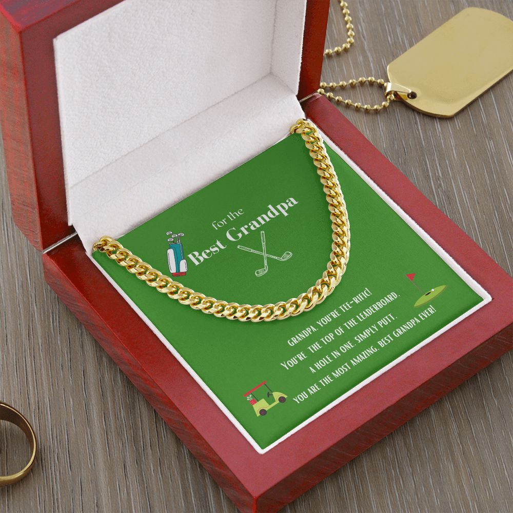 Best Golf Grandpa Chain Link Necklace Available in Stainless Steel or Yellow Gold