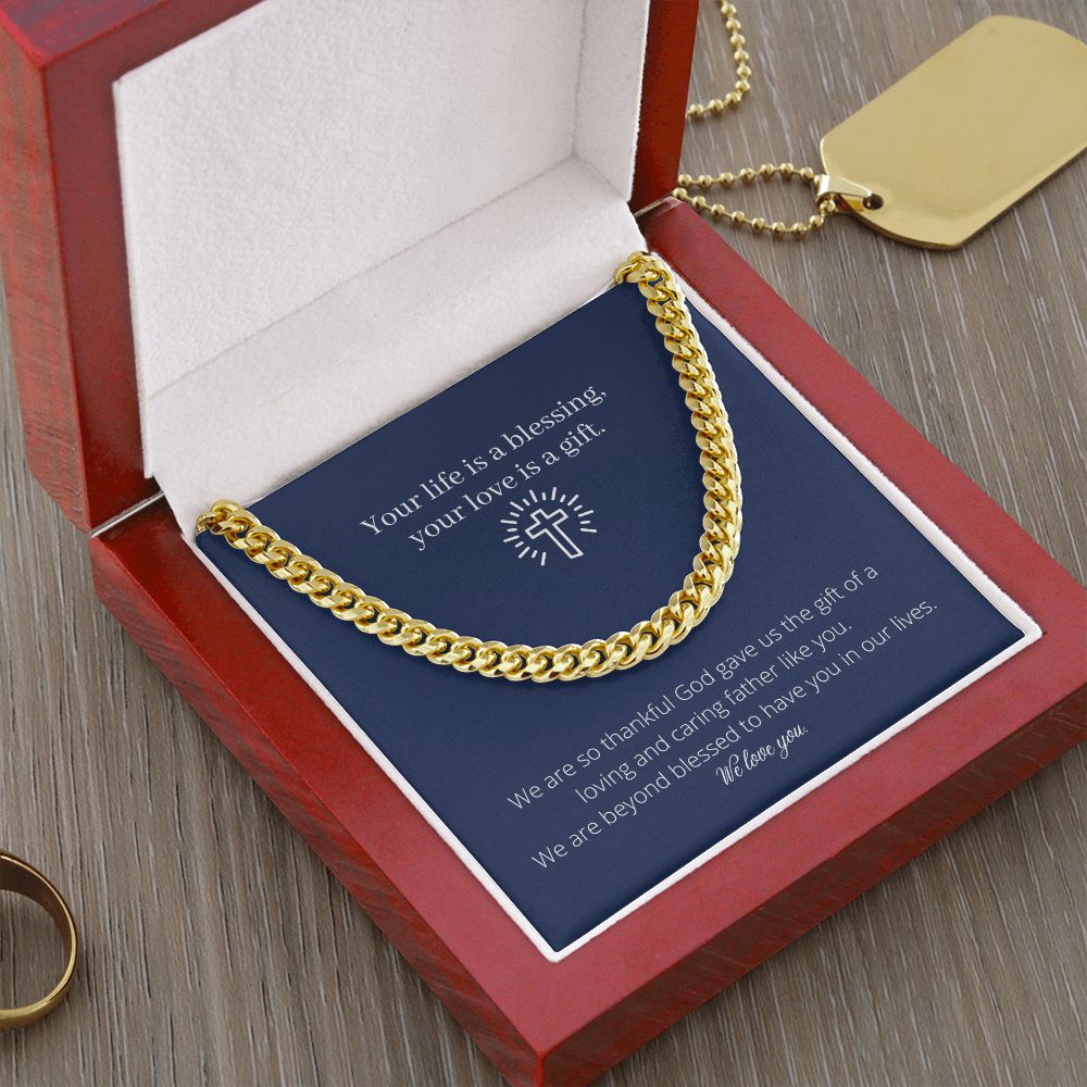 Dad is a Blessing Chain Link Necklace Available in Stainless Steel or Yellow Gold