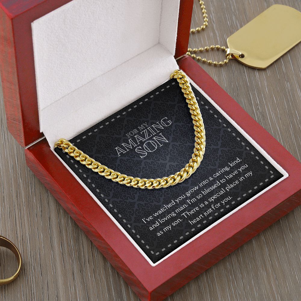 Amazing Son Men's Chain Link Necklace Available in Stainless Steel and 14k Yellow Gold Finish, black card