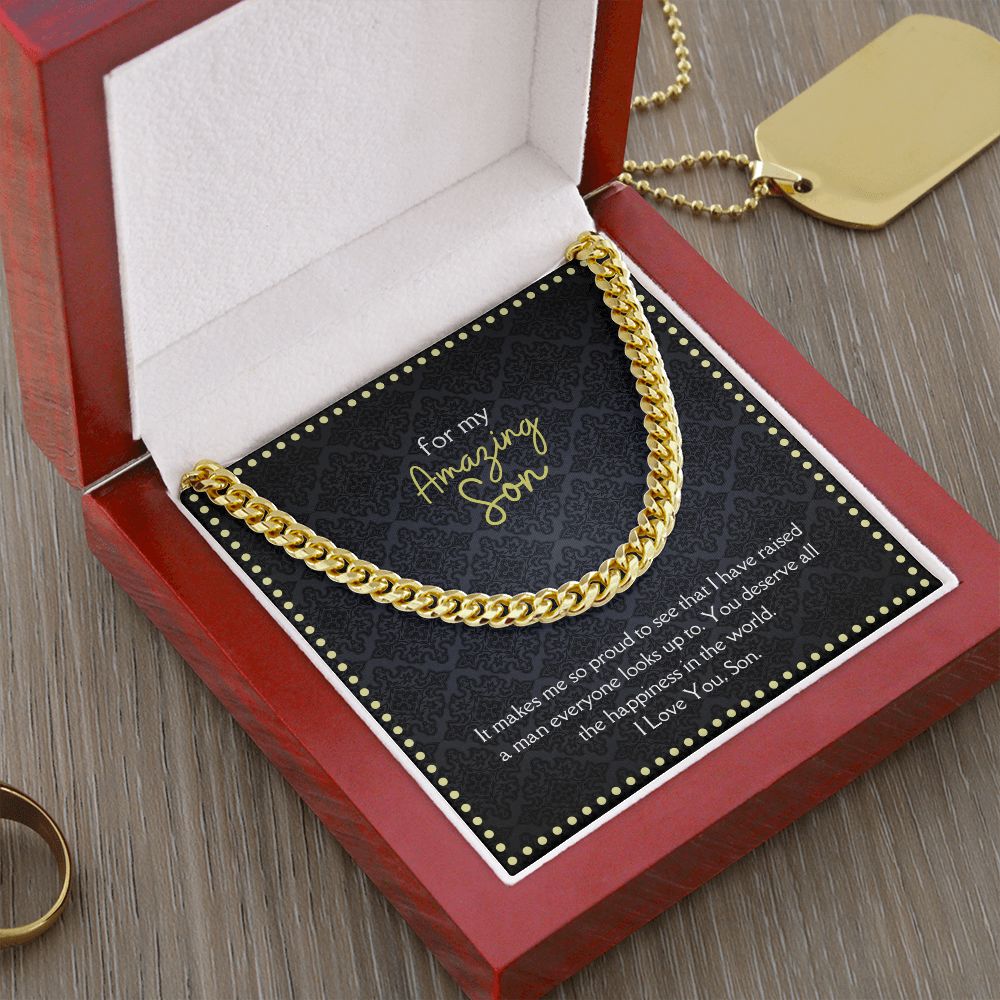 Amazing Son Men's Chain Link Necklace Available in Stainless Steel and 14k Yellow Gold Finish, black card