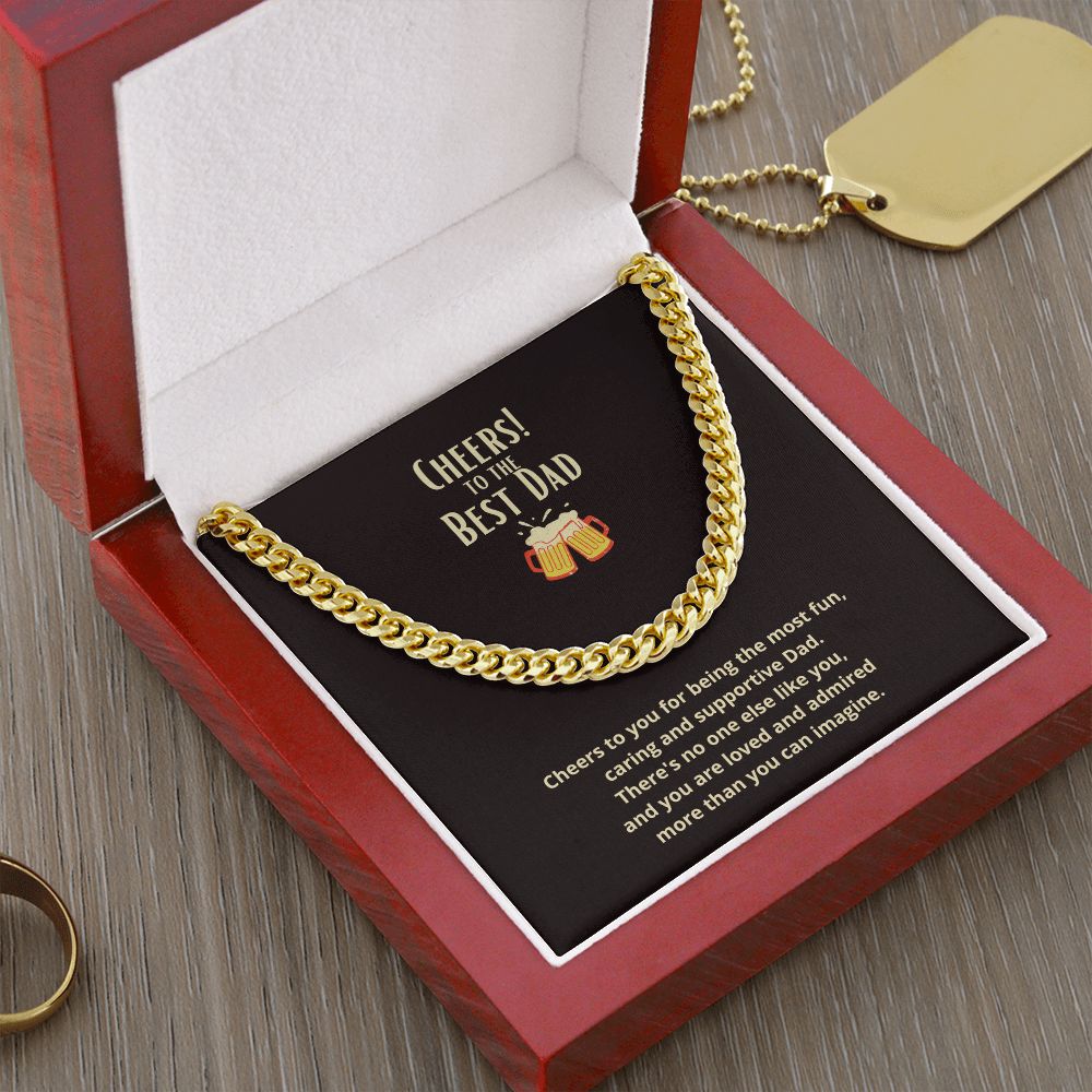 Cheers to the Best Dad Link Chain Necklace Available in Stainless Steel or Yellow Gold