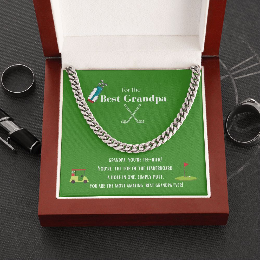 Best Golf Grandpa Chain Link Necklace Available in Stainless Steel or Yellow Gold