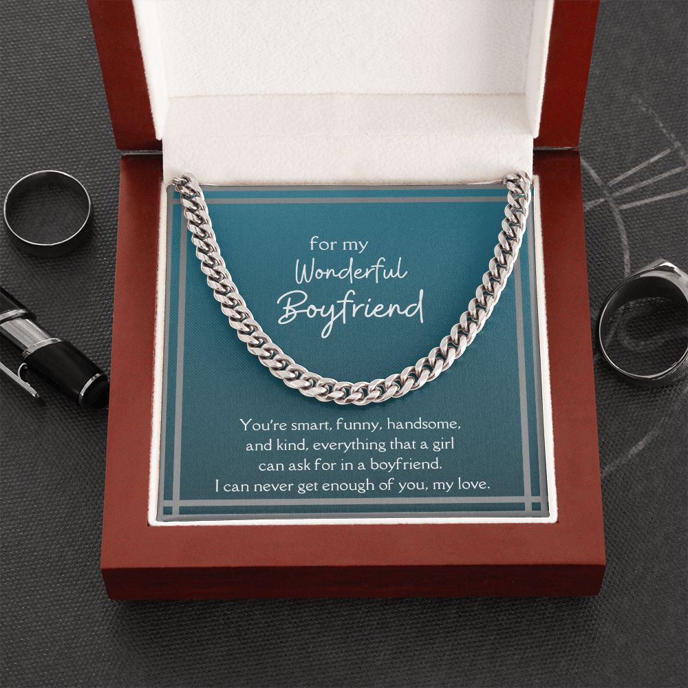 Wonderful Boyfriend Men's Chain Link Necklace Available in Stainless Steel and 14k Yellow Gold Finish, teal card
