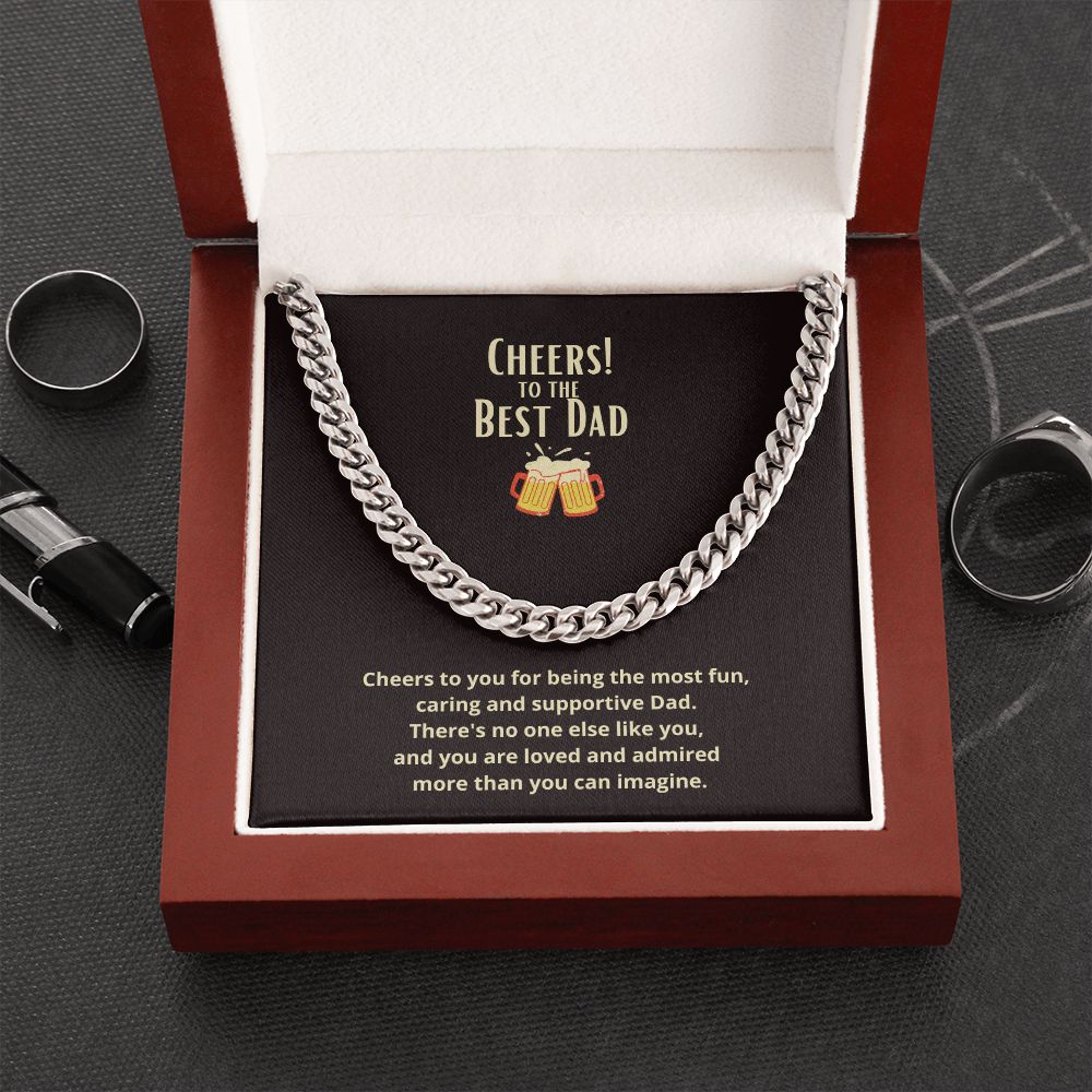 Cheers to the Best Dad Link Chain Necklace Available in Stainless Steel or Yellow Gold