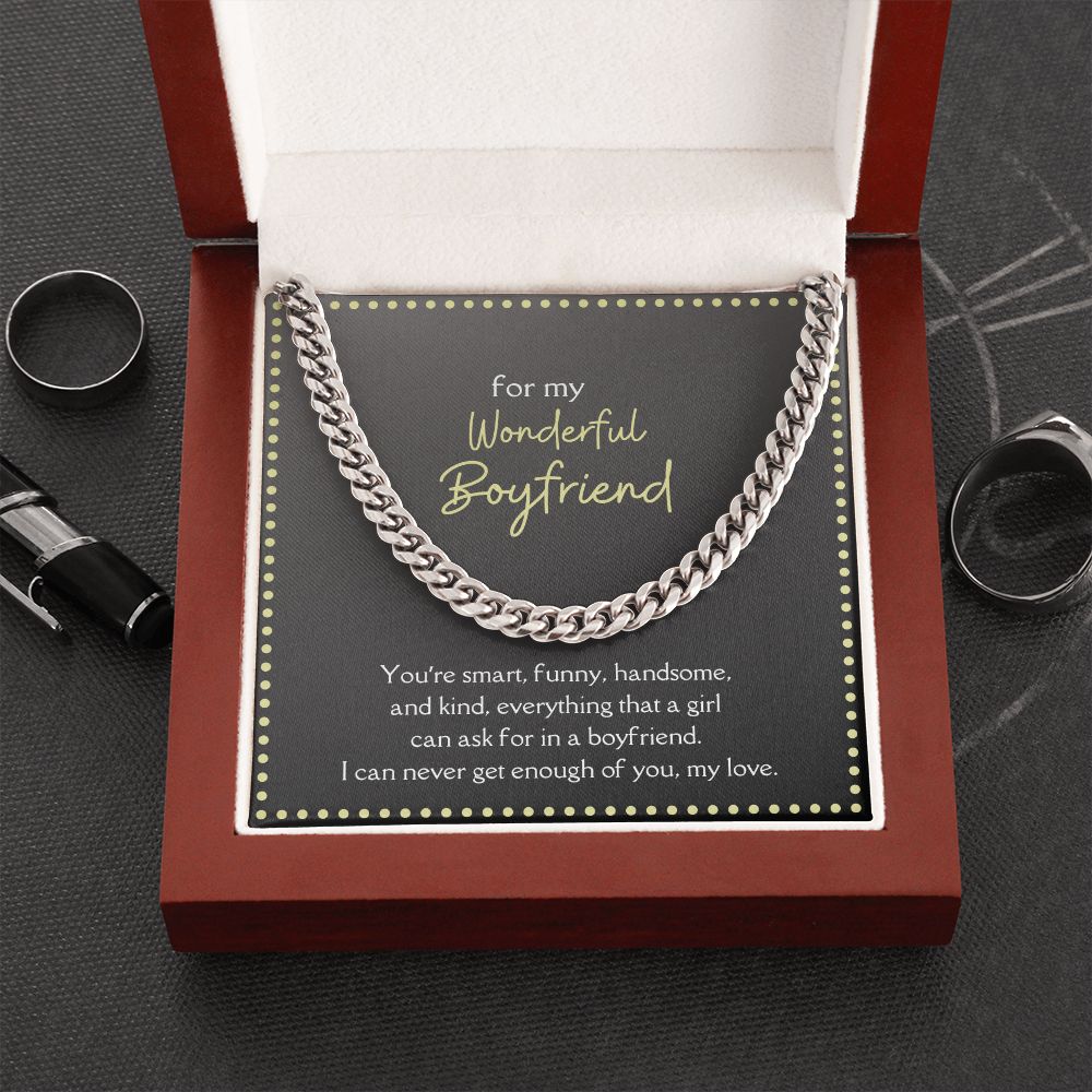 Wonderful Boyfriend Men's Chain Link Necklace Available in Stainless Steel and 14k Yellow Gold Finish, grey card