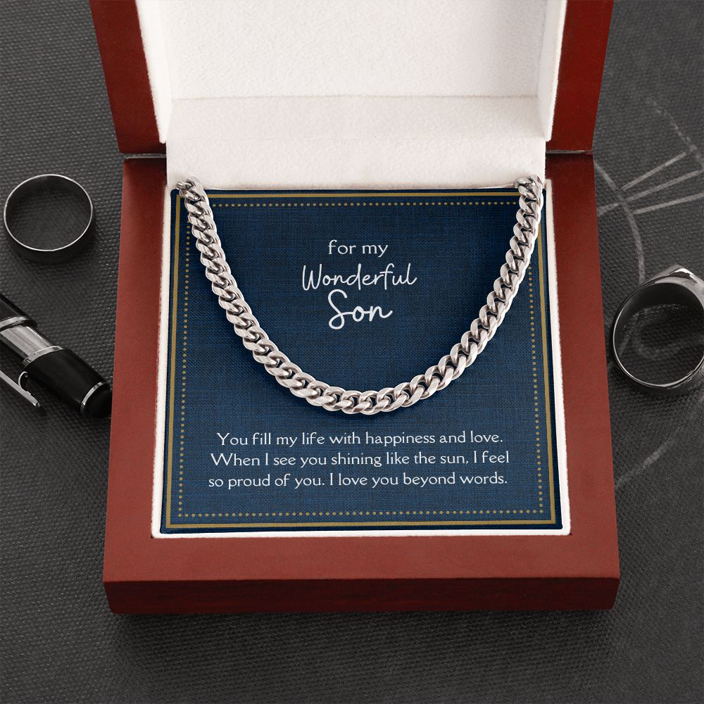 Wonderful Son Men's Chain Link Necklace Available in Stainless Steel and 14k Yellow Gold Finish, denim