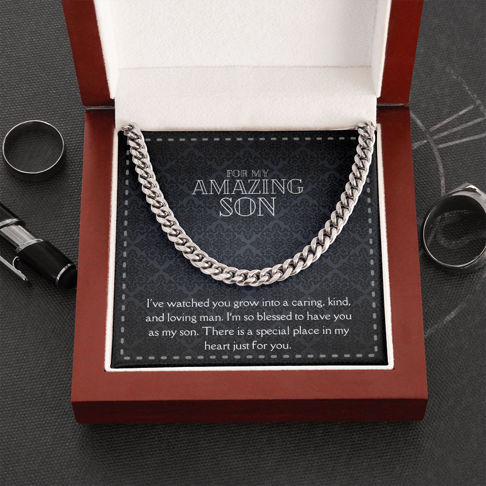 Amazing Son Men's Chain Link Necklace Available in Stainless Steel and 14k Yellow Gold Finish, black card