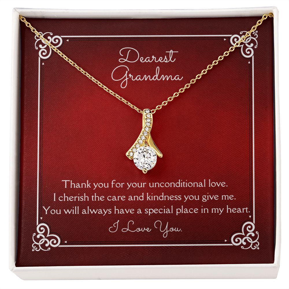 Dearest Grandma Unconditional Love Alluring Beauty Necklace 14k White Gold or 18k Yellow Gold Finishes, red card