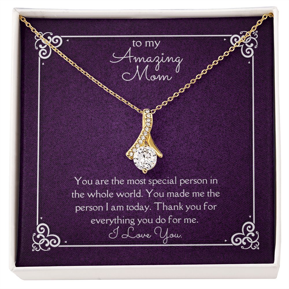 Amazing Mom Alluring Beauty Necklace 14k White Gold or 18k Yellow Gold Finishes, purple card