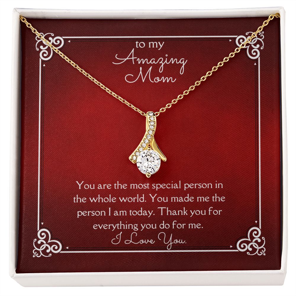 Amazing Mom Alluring Beauty Necklace 14k White Gold or 18k Yellow Gold Finishes, red card