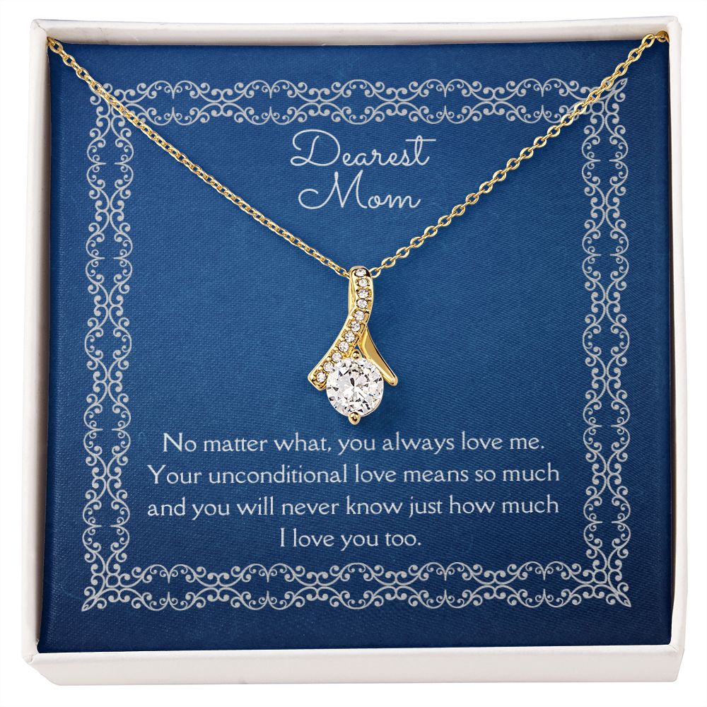 Dearest Mom Alluring Beauty Necklace 14k White Gold or 18k Yellow Gold Finishes, blue card