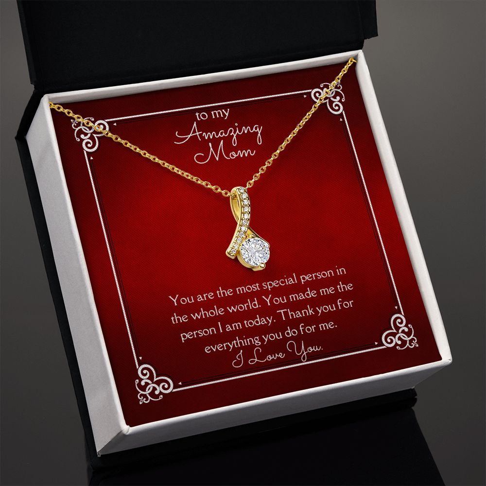 Amazing Mom Alluring Beauty Necklace 14k White Gold or 18k Yellow Gold Finishes, red card