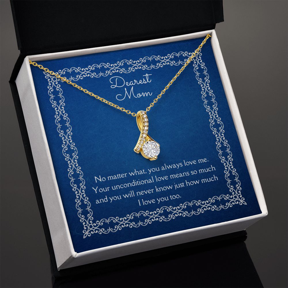 Dearest Mom Alluring Beauty Necklace 14k White Gold or 18k Yellow Gold Finishes, blue card