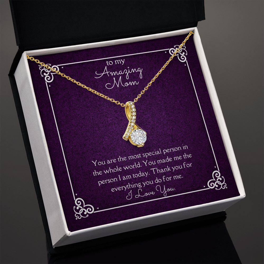 Amazing Mom Alluring Beauty Necklace 14k White Gold or 18k Yellow Gold Finishes, purple card