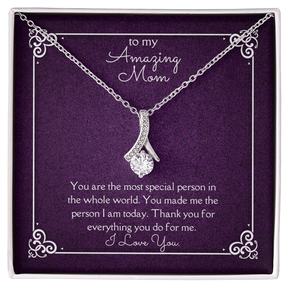 Amazing Mom Alluring Beauty Necklace 14k White Gold or 18k Yellow Gold Finishes, purple card