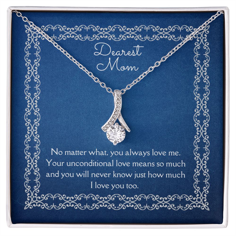 Dearest Mom Alluring Beauty Necklace 14k White Gold or 18k Yellow Gold Finishes, blue card