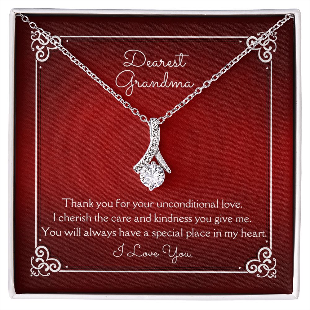 Dearest Grandma Unconditional Love Alluring Beauty Necklace 14k White Gold or 18k Yellow Gold Finishes, red card
