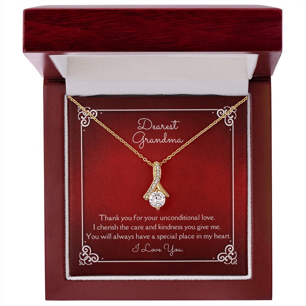 Dearest Grandma Unconditional Love Alluring Beauty Necklace 14k White Gold or 18k Yellow Gold Finishes, red card
