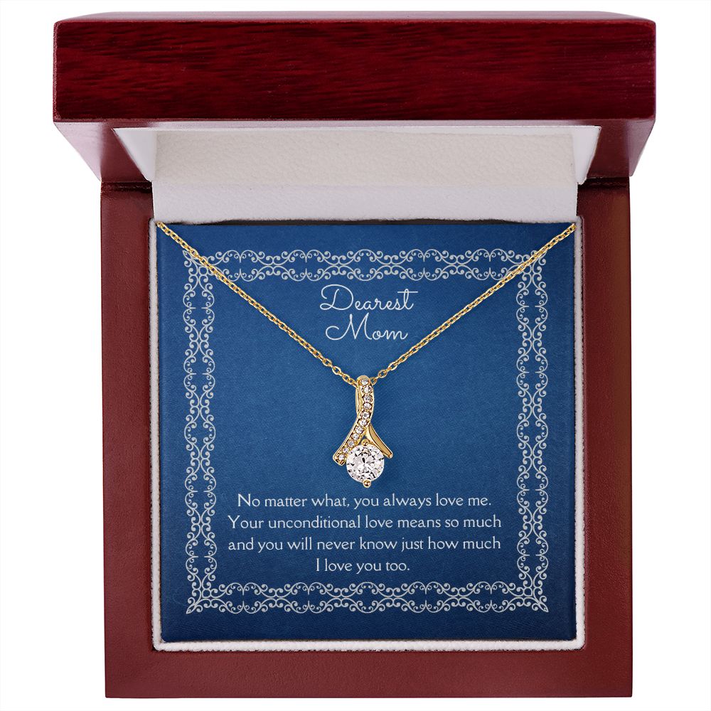 Dearest Mom Alluring Beauty Necklace 14k White Gold or 18k Yellow Gold Finishes, blue card