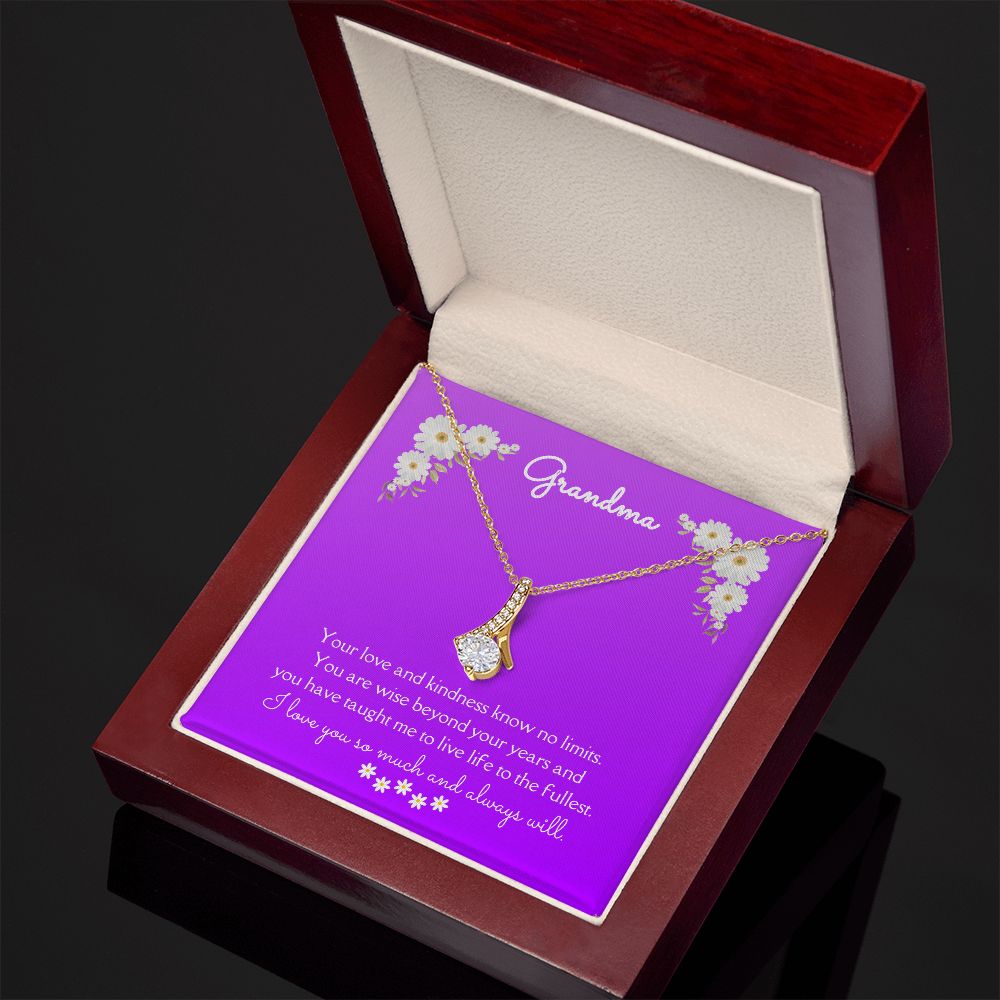 Grandma Alluring Beauty Necklace 14k White Gold or 18k Yellow Gold Finishes, purple daisy