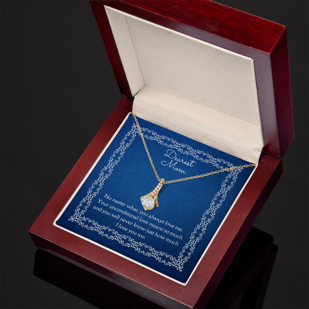 Dearest Mom Alluring Beauty Necklace 14k White Gold or 18k Yellow Gold Finishes, blue card