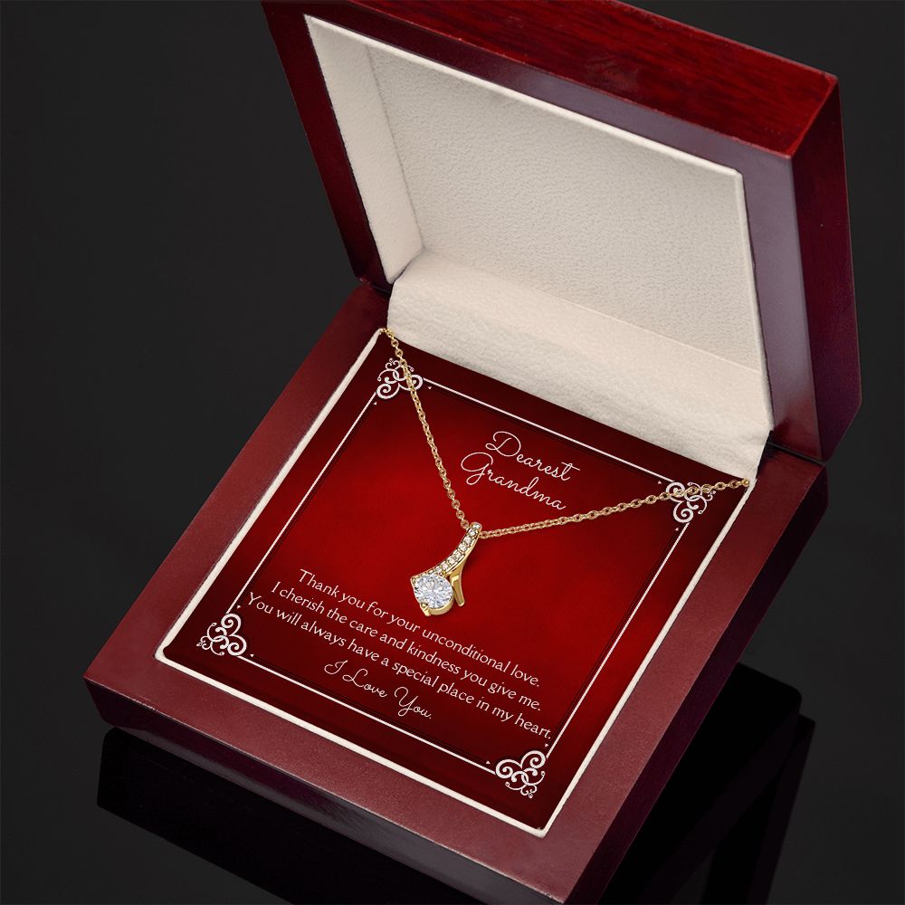 Dearest Grandma Unconditional Love Alluring Beauty Necklace 14k White Gold or 18k Yellow Gold Finishes, red card