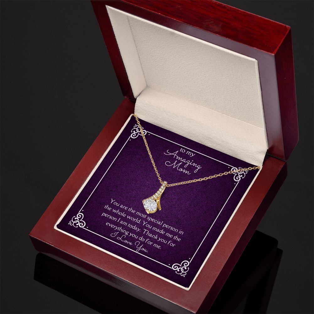 Amazing Mom Alluring Beauty Necklace 14k White Gold or 18k Yellow Gold Finishes, purple card