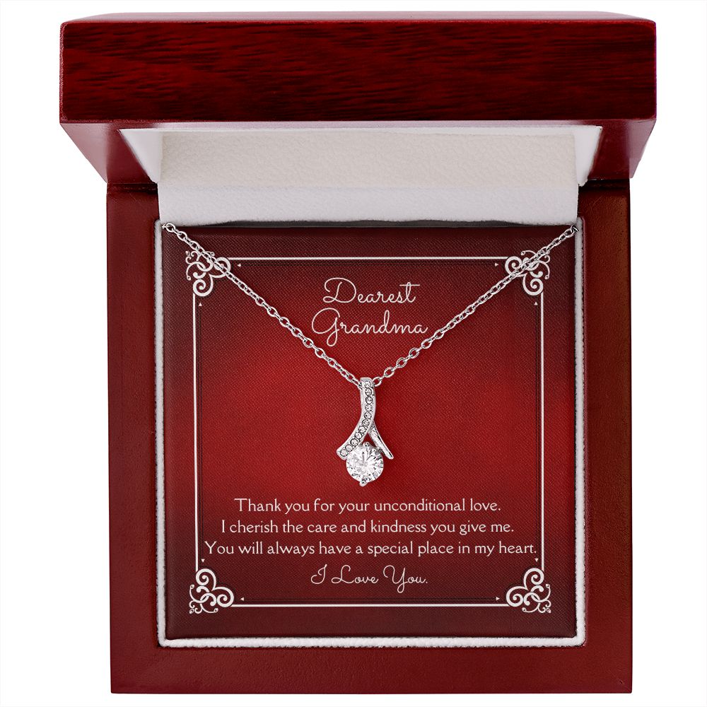 Dearest Grandma Unconditional Love Alluring Beauty Necklace 14k White Gold or 18k Yellow Gold Finishes, red card