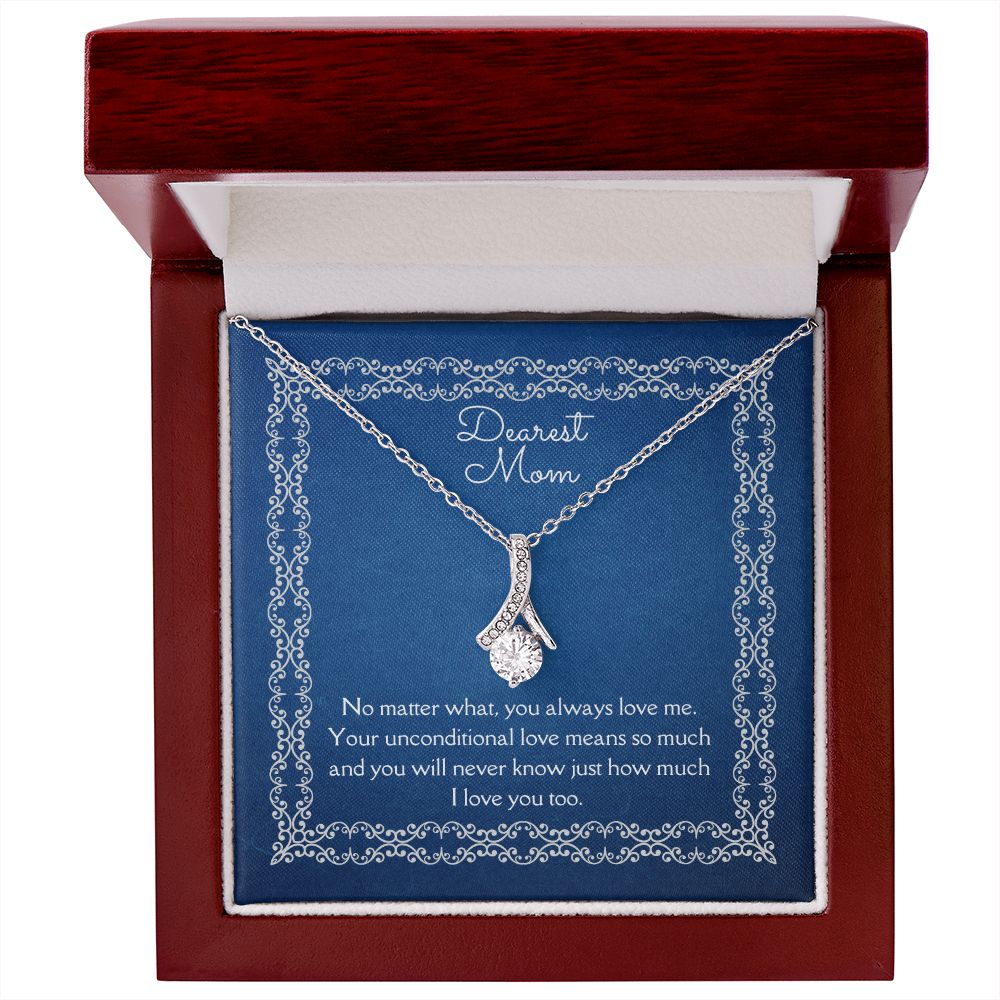 Dearest Mom Alluring Beauty Necklace 14k White Gold or 18k Yellow Gold Finishes, blue card