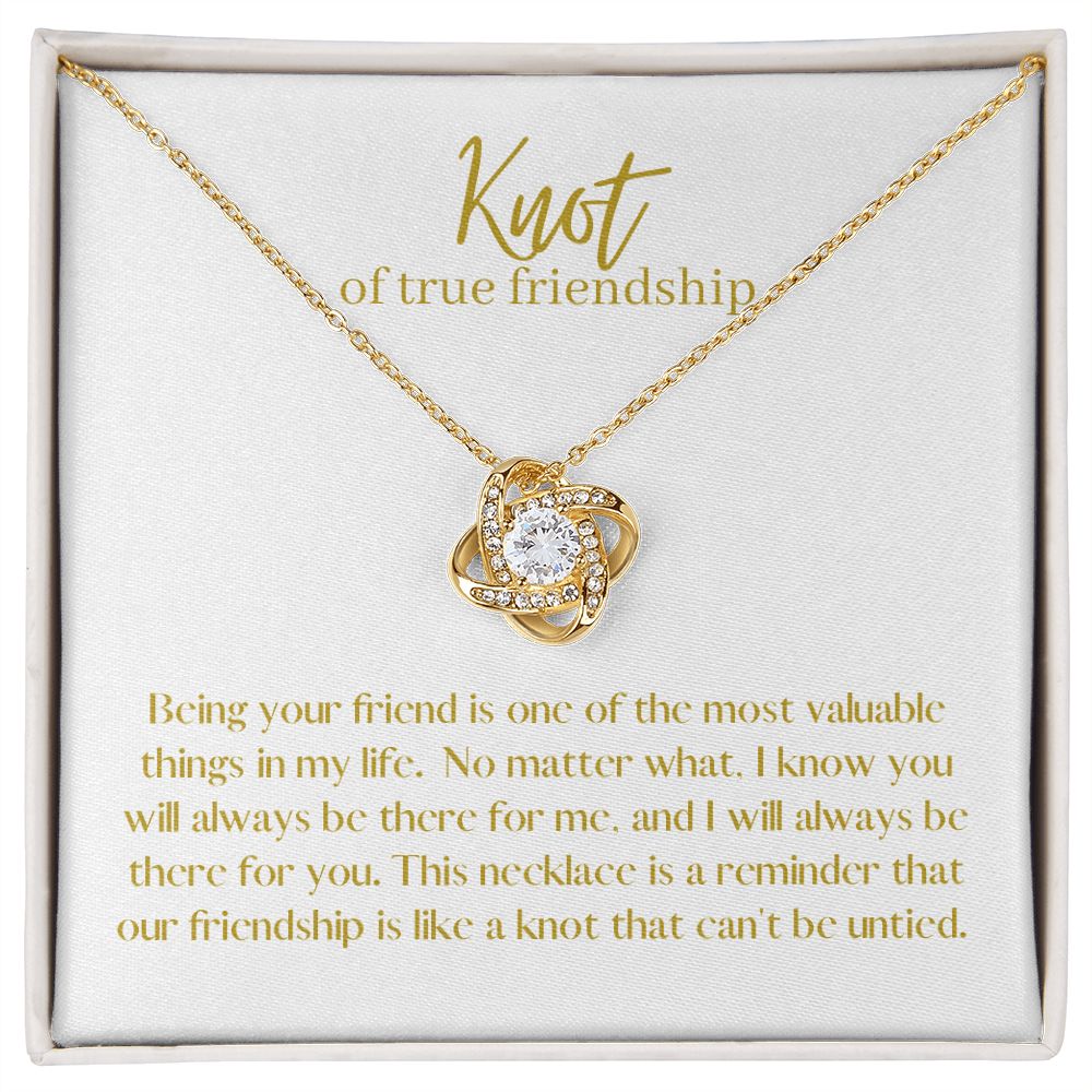 Friendship Knot Necklace Available in Yellow or White Gold (white message card)