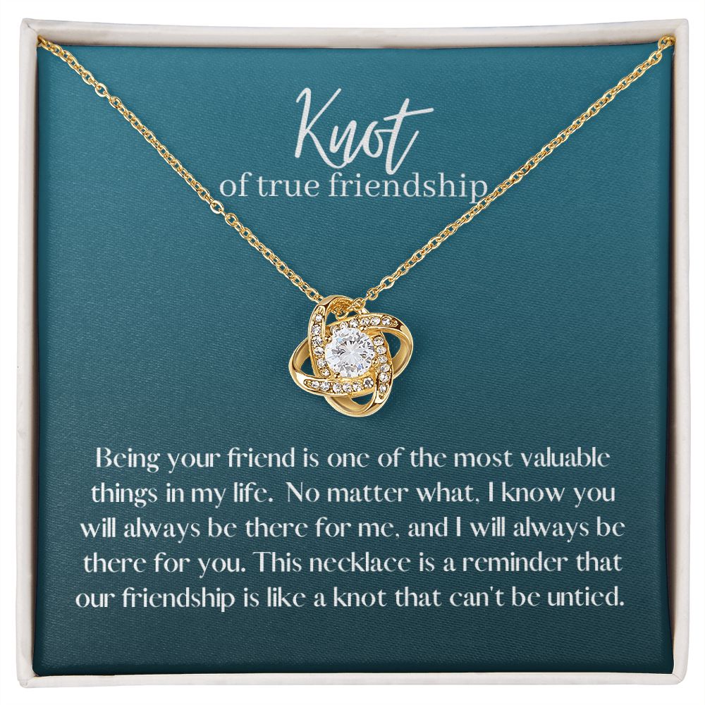 Friendship Knot Necklace Available in Yellow or White Gold (green message card)