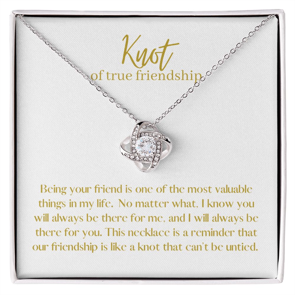 Friendship Knot Necklace Available in Yellow or White Gold (white message card)
