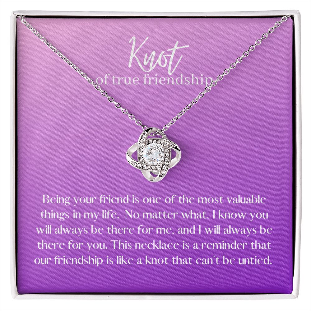 Friendship Knot Necklace Available in Yellow or White Gold (purple message card)