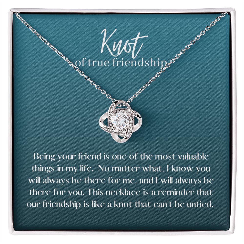 Friendship Knot Necklace Available in Yellow or White Gold (green message card)