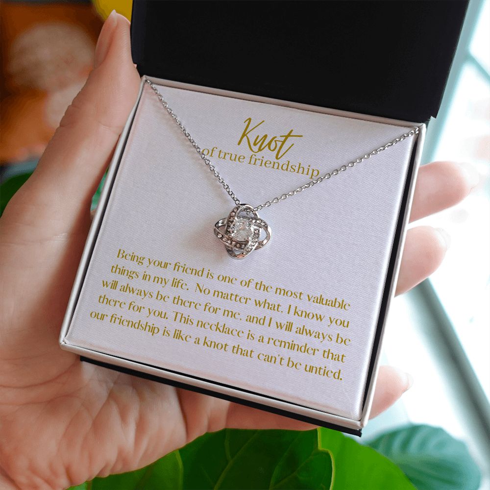 Friendship Knot Necklace Available in Yellow or White Gold (white message card)