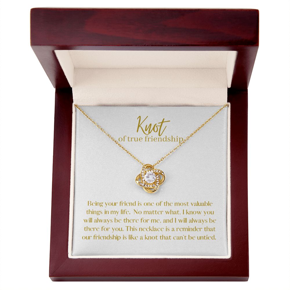 Friendship Knot Necklace Available in Yellow or White Gold (white message card)